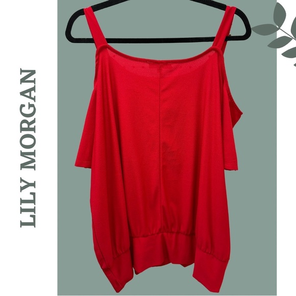 🛍️3/$40 Lily Morgan Cold Shoulder Red Women's Top with Waistband Size 3X - Picture 3 of 5